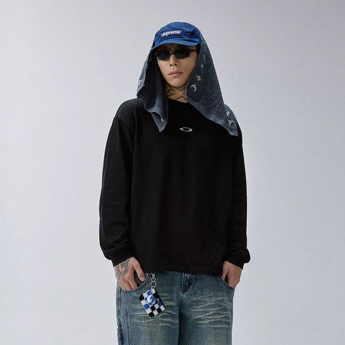 F2CE American style trendy metal logo loose heavyweight long sleeved T-shirt men's and women's round neck versatile top base shirt