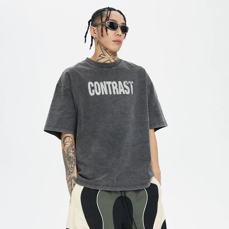 F2CE basic slogan print summer couple short sleeved heavyweight vintage clean fit simple T-shirt for men and women
