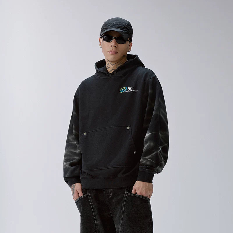 F2CE trendy tie dye vintage loose hooded sweatshirt embroidered men's top autumn/winter casual American hooded jacket