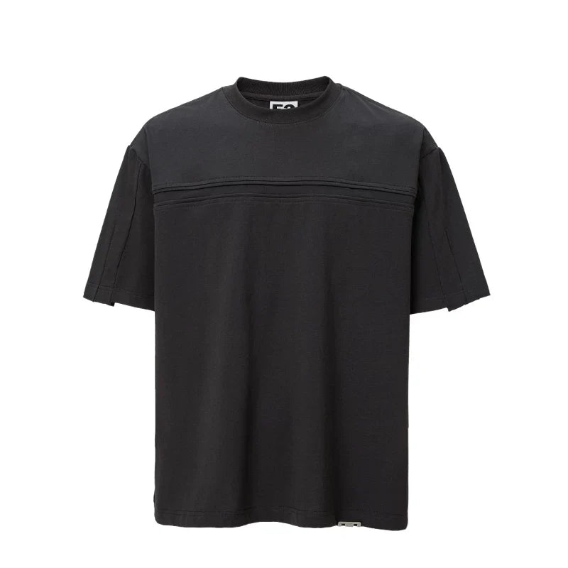 F2CE original basic versatile small collar trendy base solid color T-shirt with bone breaking splicing casual loose short sleeved shirt