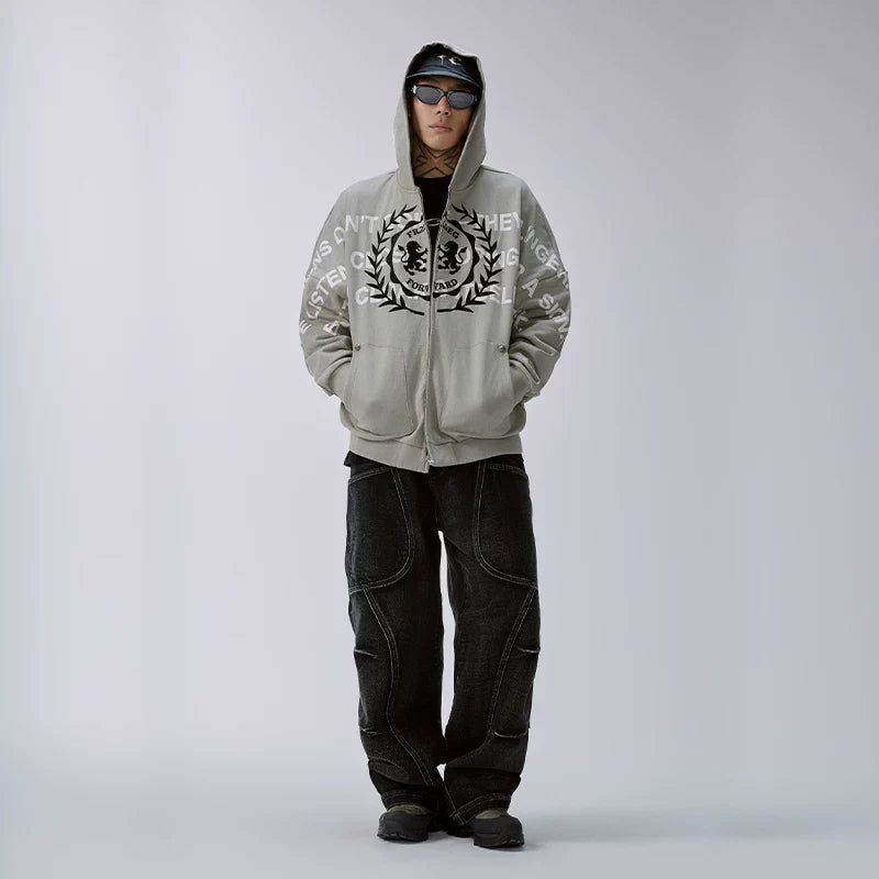 F2CE vintage jeans patchwork deconstruction loose straight leg casual pants trendy high street wide leg pants workwear pants