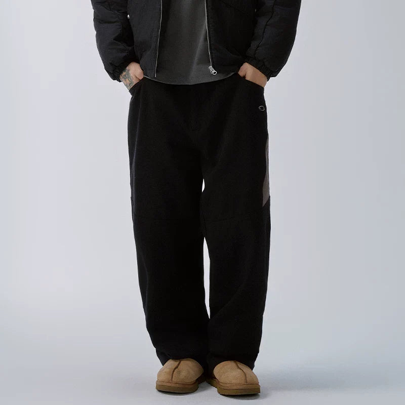 F2CE splicing contrasting functional work pants, loose straight leg men's trendy Vibe style high street pants, casual pants for autumn and winter