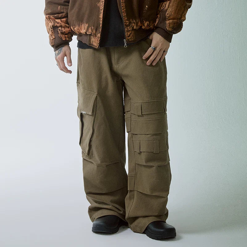 F2CE High Street American Heavy duty Large Pocket Loose Straight Bullet Pants Vibe Deconstructed Splicing Casual Work Pants