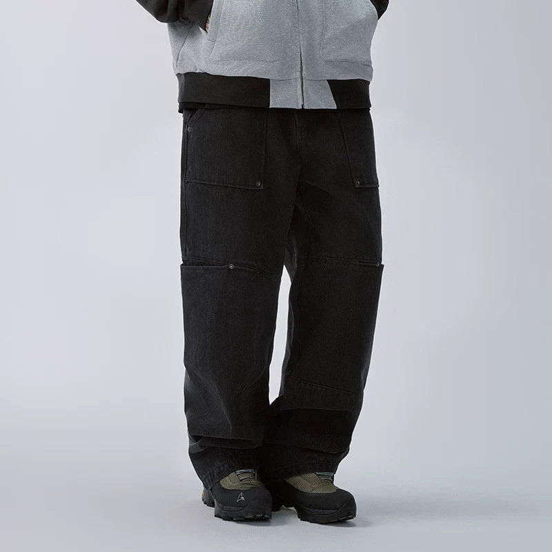 F2CE High Street Trendy American Casual Pants Used Jeans with Multiple Pockets Loose and Loose Straight Tube Workwear Pants