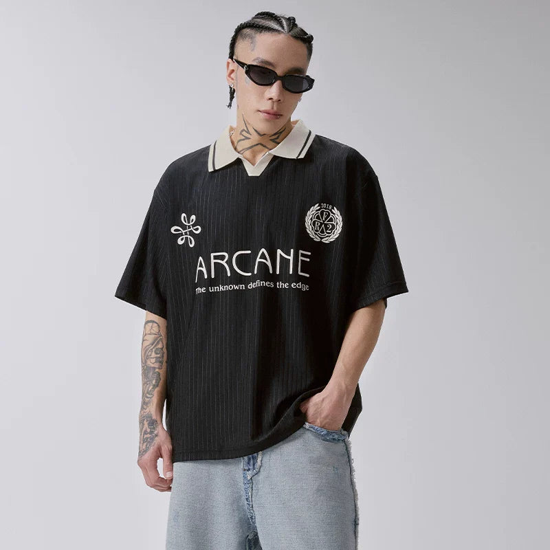 F2CE Men's Quick-Dry Breathable Color Block Polo Shirt, Vintage American Streetwear Short Sleeve Sports Tee