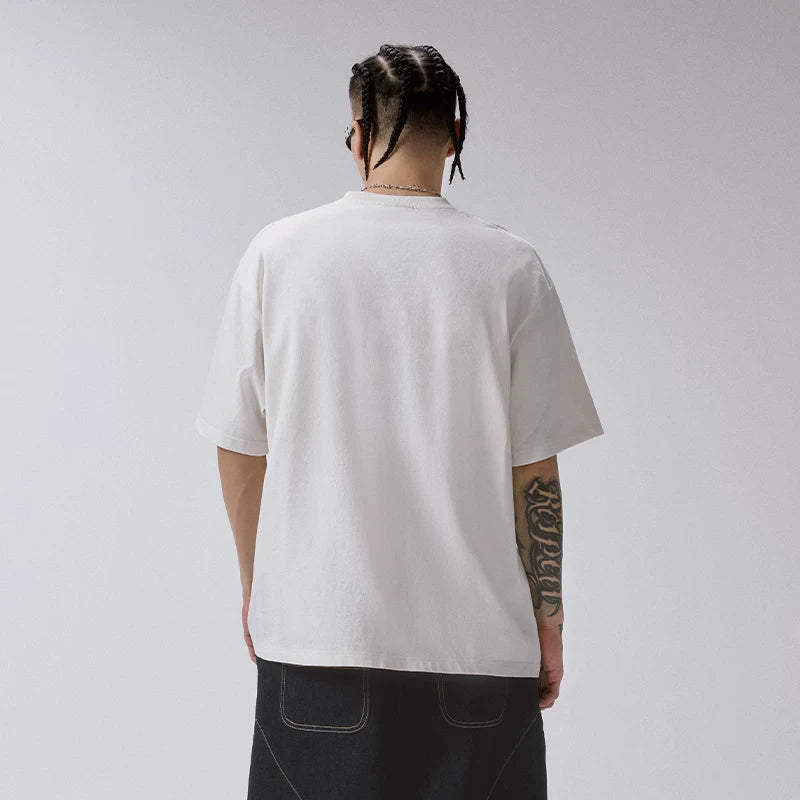 F2CE American Trendy Men's T-shirt Heavy Retro Vintage High Street Printed Couple Summer Loose Casual Short Sleeve