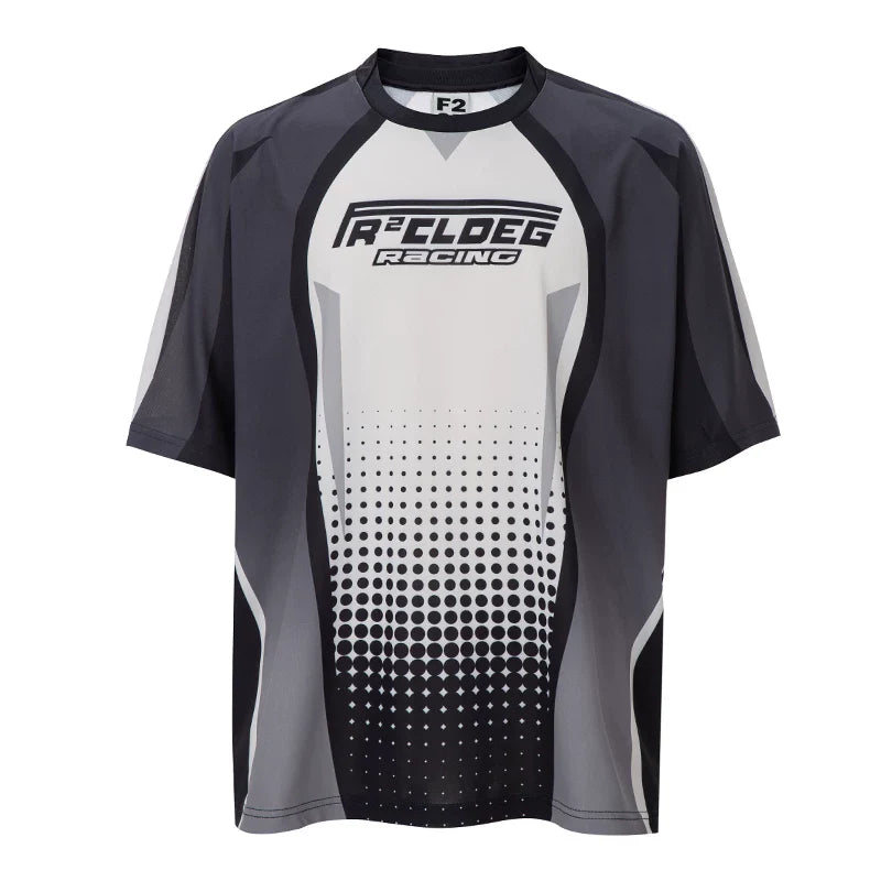 F2CE trendy short sleeved moisture absorbing quick drying retro casual patchwork printed contrasting color jersey sports top men's T-shirt