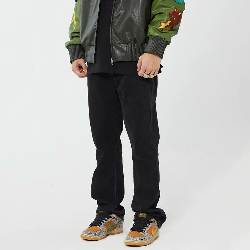 F2CE Casual Pants Original vibe High Street Fashion Versatile Black Micro Horn China-Chic Washed Basic Jeans Male