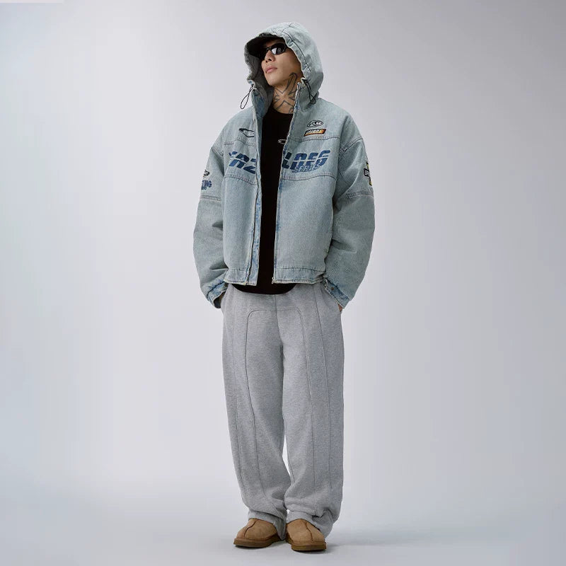 F2CE American heavyweight cleanfit gray sweatpants men's trendy patchwork loose wide leg casual pants sports pants