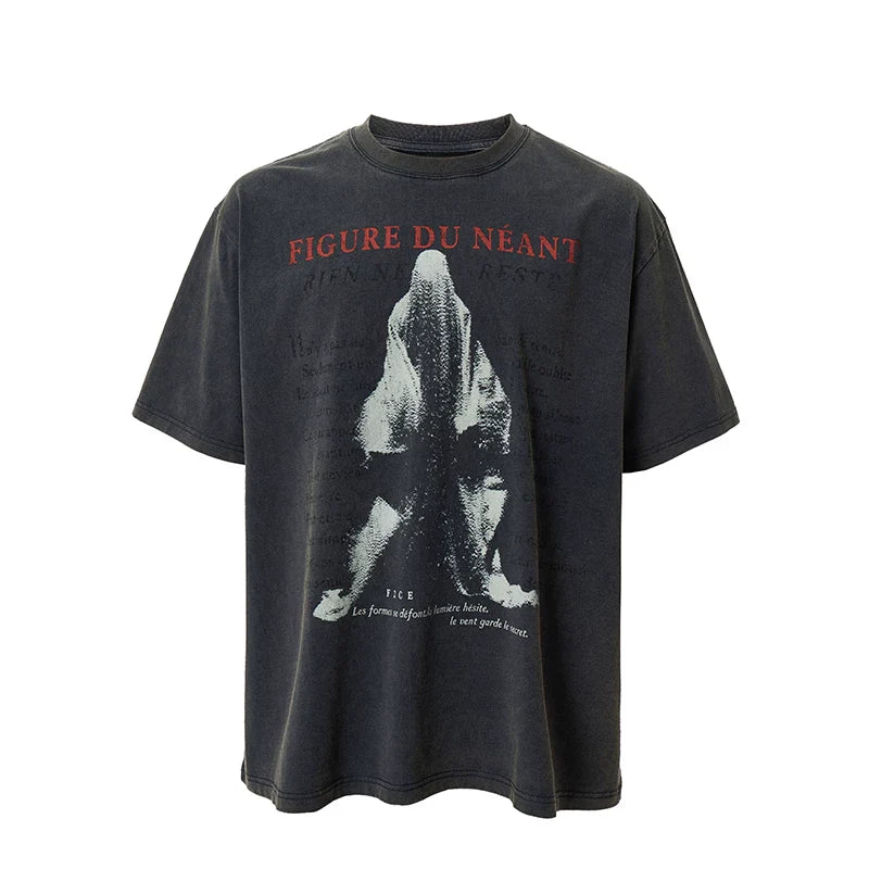 FCE Men's Heavyweight Vintage Washed Graphic T-Shirt, American Retro Streetwear Oversized Casual Tee