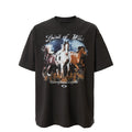 F2CE American retro vintage washed horse print T-shirt for men and women, oversized high street short sleeved top