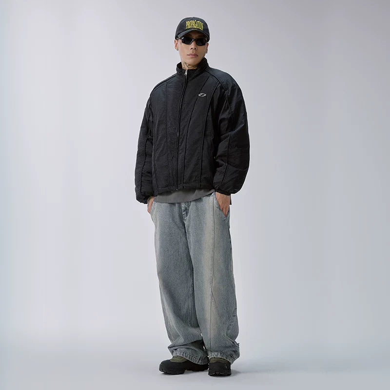 F2CE trendy cotton jacket with American three-dimensional lines deconstruction, loose and wide cotton jacket, thick and warm cotton winter casual jacket