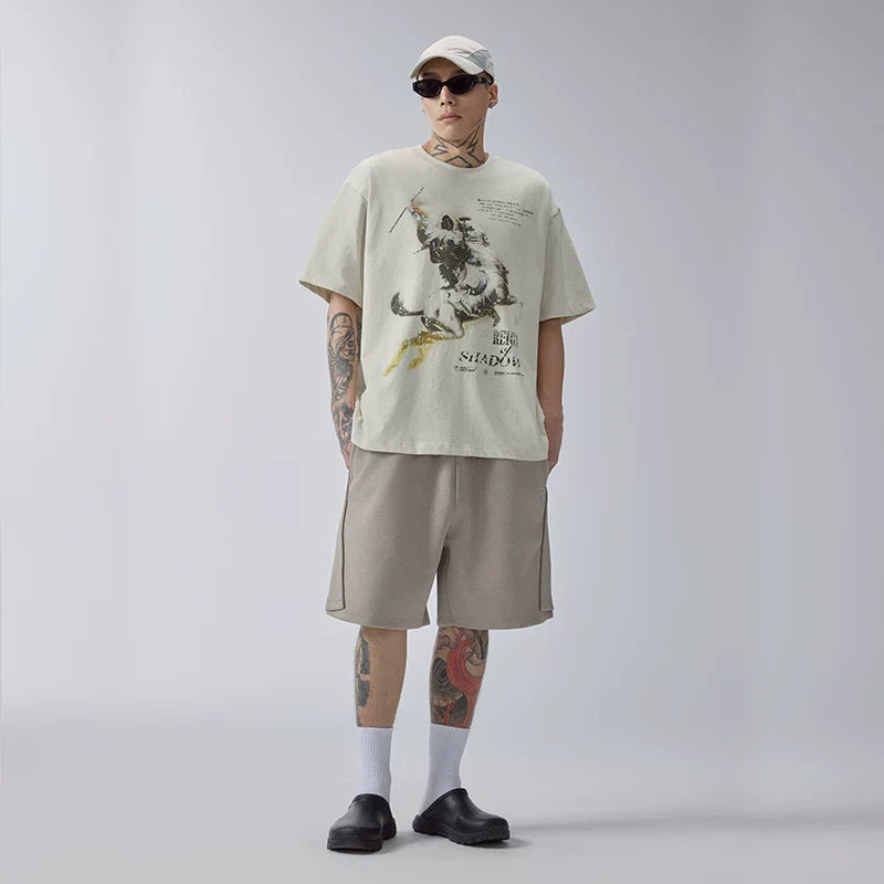 F2CE solid color casual pants beach five quarter pants men's deconstruction splicing embroidery versatile basic trend loose shorts
