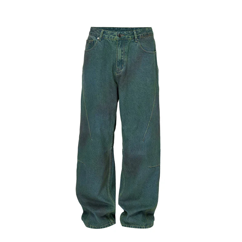 F2CE heavy-duty handmade gradient dyed washed vintage loose straight leg wide leg high street denim casual pants