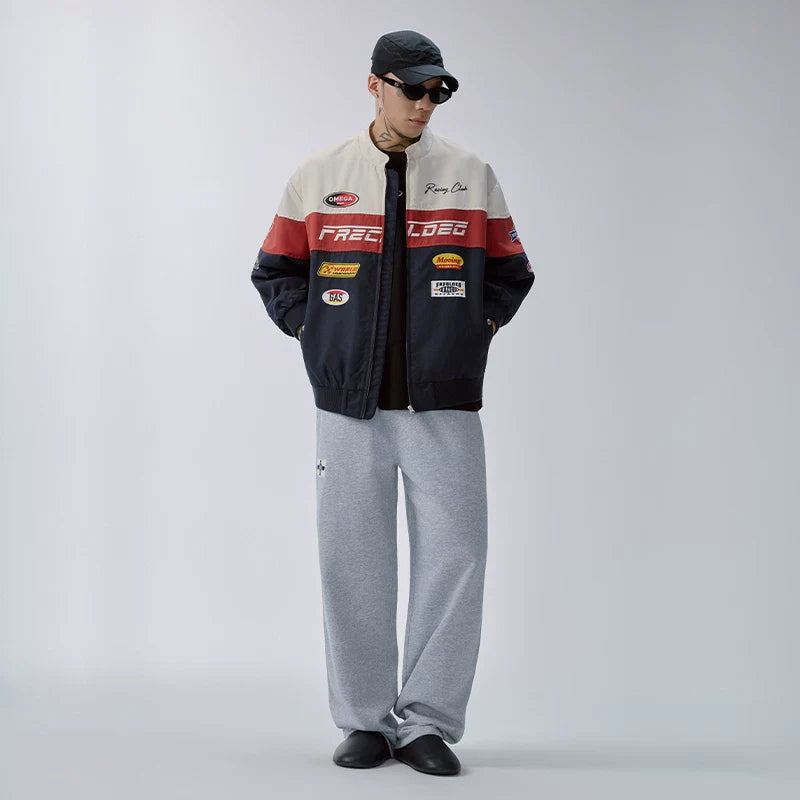 F2CE American Trendy Racing Jacket Splicing Color Contrasting Heavy Embroidered Loose Casual Men's Autumn/Winter Couple Coat