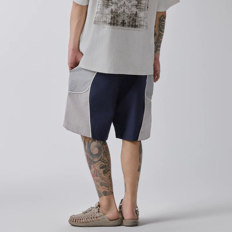 F2CE Urban Functional American Trendy Contrast Splicing Sports Shorts Summer Breathable Loose Straight Casual Middle Pants