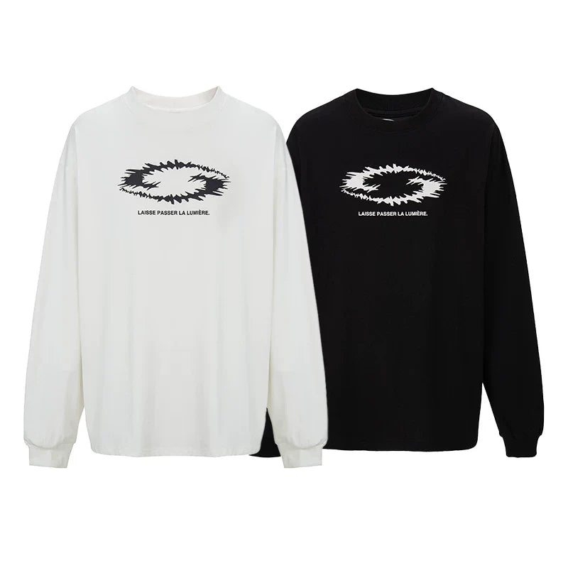 F2CE Trendy American Thorn Printed Logo Loose Heavy duty Long Sleeve T-shirt Men's and Women's Round Neck Top Bottom Shirt