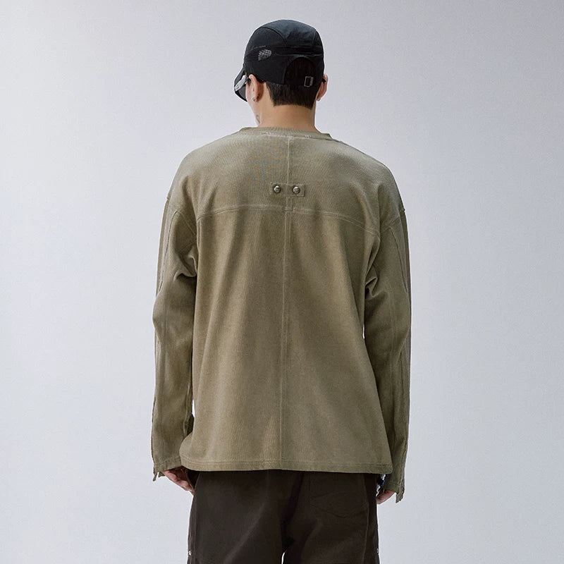 F2CE waste soil wind old dirty dyeing machine with rough edges long sleeved deconstruction splicing trendy high street loose men's and women's base shirts