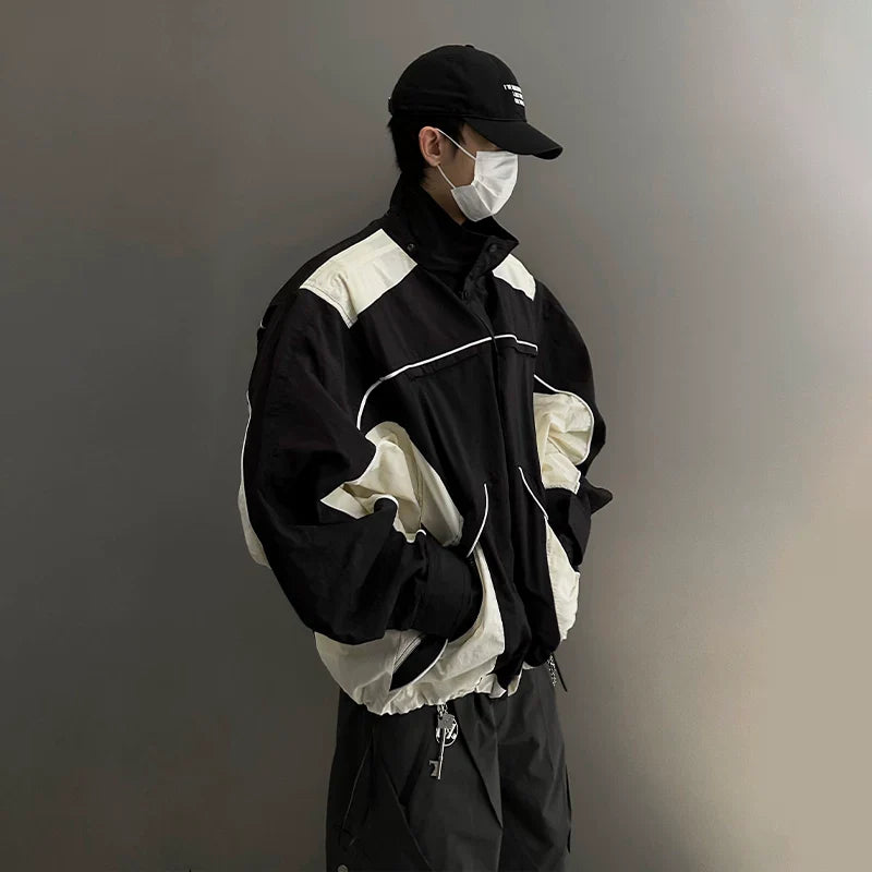 F2CE splicing color blocking detachable cap loose short wide version trendy high arcade casual charging jacket jacket