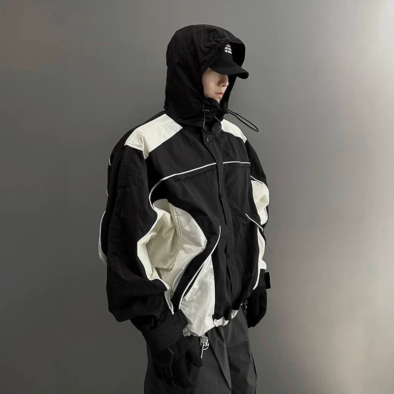 F2CE splicing color blocking detachable cap loose short wide version trendy high arcade casual charging jacket jacket