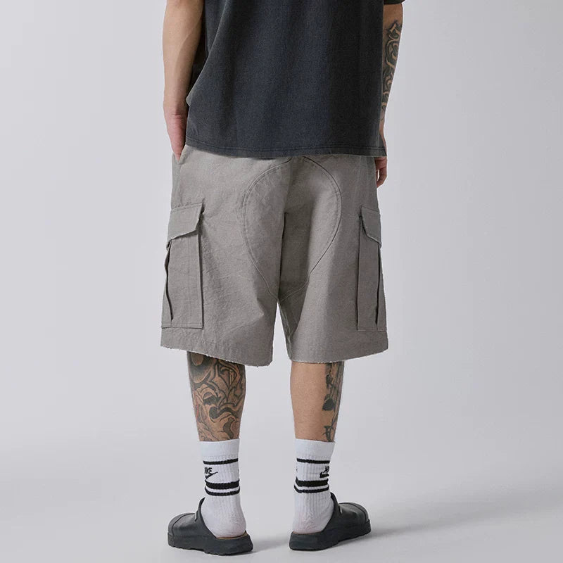 F2CE American style trendy high street Vibe pocket zipper workwear with heavy-duty loose wear and tear casual shorts for men