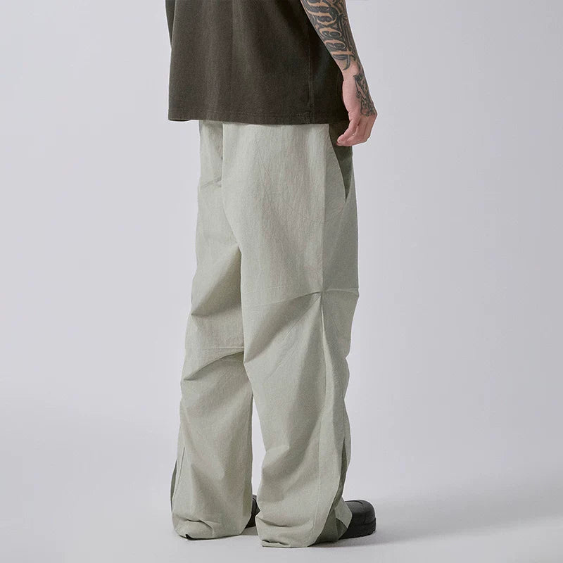 F2CE splicing color blocking functional pleated work pants, loose men's trendy straight leg high street pants, casual pants for spring and summer