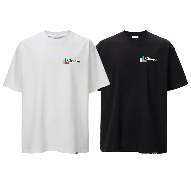 F2CE basic color slogan print couple short sleeved heavy loose cleanfit simple versatile T-shirt for men and women