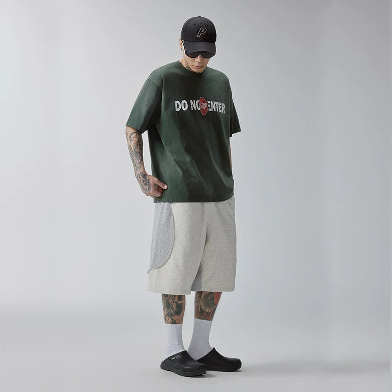 F2CE Trendy Gradient Washed Outdated Slogan Printed Short Sleeve Heavy Loose Simple Versatile T-shirt Half Sleeve for Men and Women
