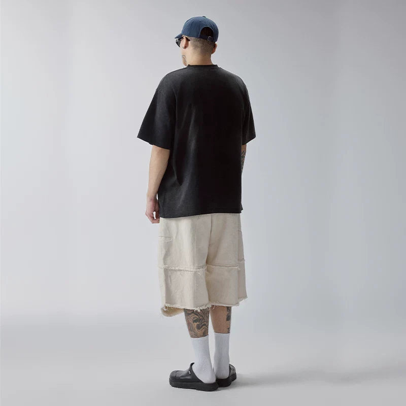 F2CE Heavy duty Washed Old American Retro Vintage High Street Trendy Printed T-shirt Summer Loose Casual Short Sleeve