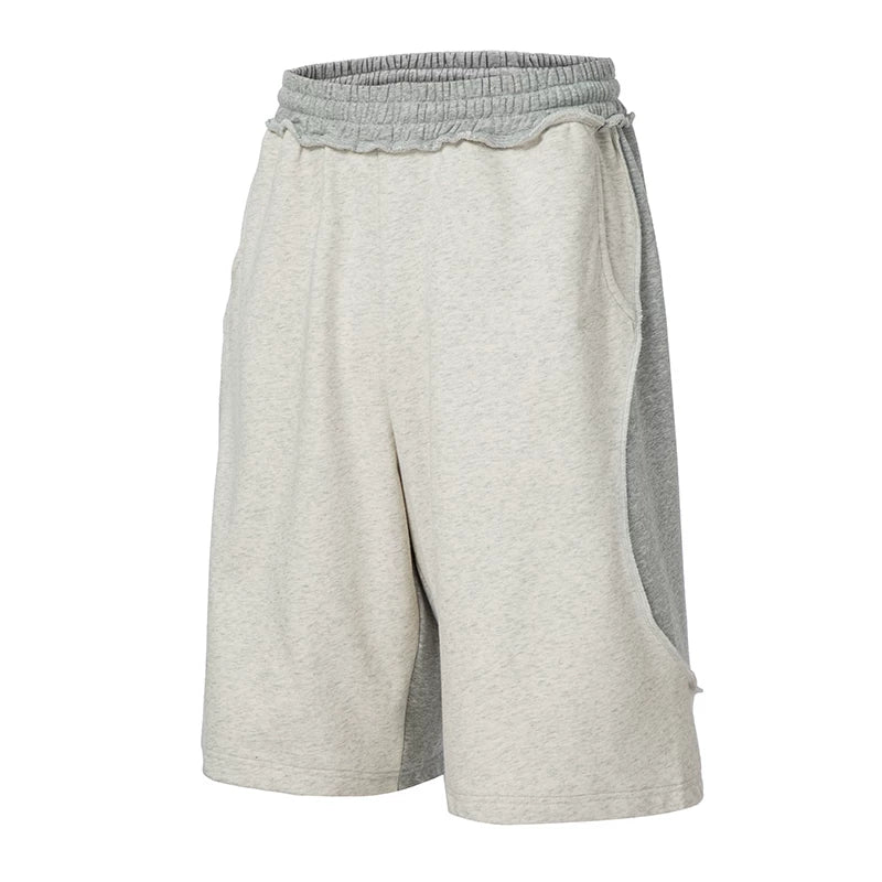 F2CE Trendy Splicing Color Contrasting Casual Pants Beach Pentagram Pants Men's Deconstructed Embroidery Versatile Basic Loose Shorts