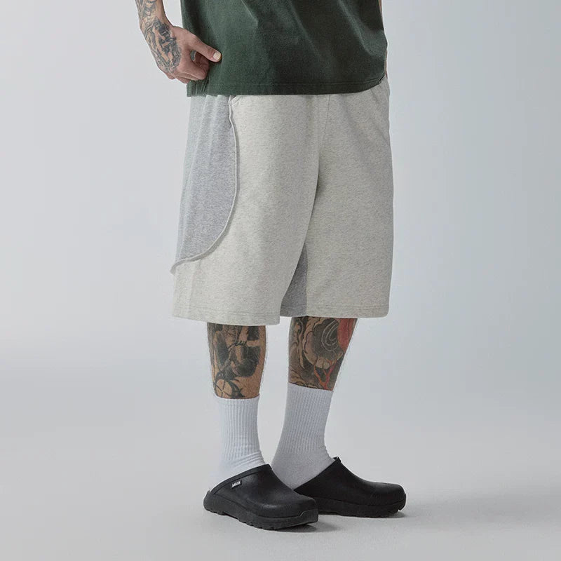 F2CE Trendy Splicing Color Contrasting Casual Pants Beach Pentagram Pants Men's Deconstructed Embroidery Versatile Basic Loose Shorts