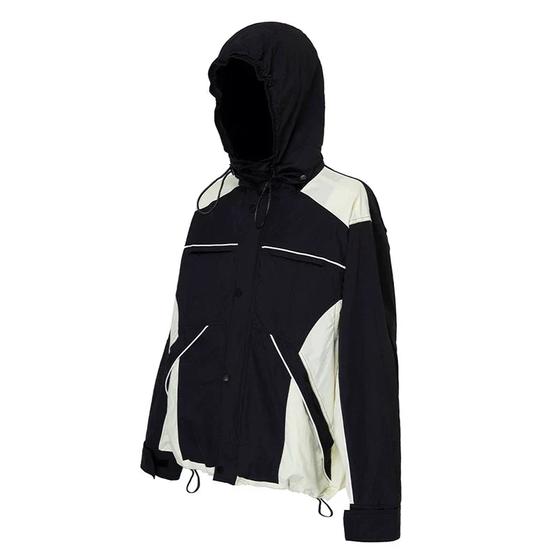F2CE splicing color blocking detachable cap loose short wide version trendy high arcade casual charging jacket jacket