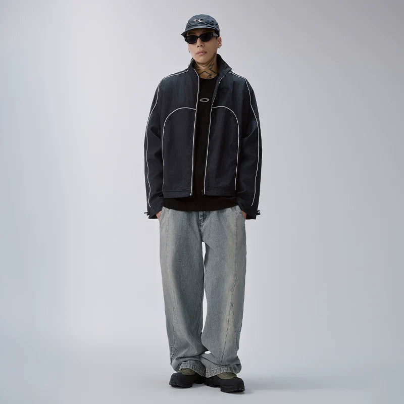 F2CE fashion deconstruction splicing old washed denim jeans men's heavyweight retro loose straight leg wide leg versatile pants
