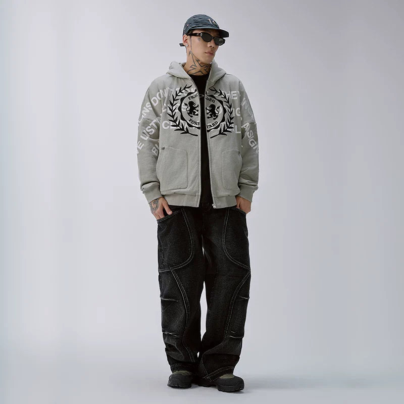 F2CE Trendy Heavy Hoodie Loose Wide Embroidered Printed Zipper cardigan Men's Autumn/Winter Casual Hoodie
