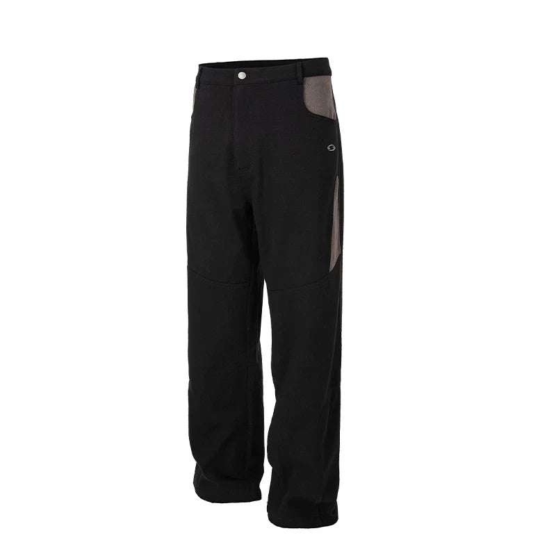 F2CE splicing contrasting functional work pants, loose straight leg men's trendy Vibe style high street pants, casual pants for autumn and winter