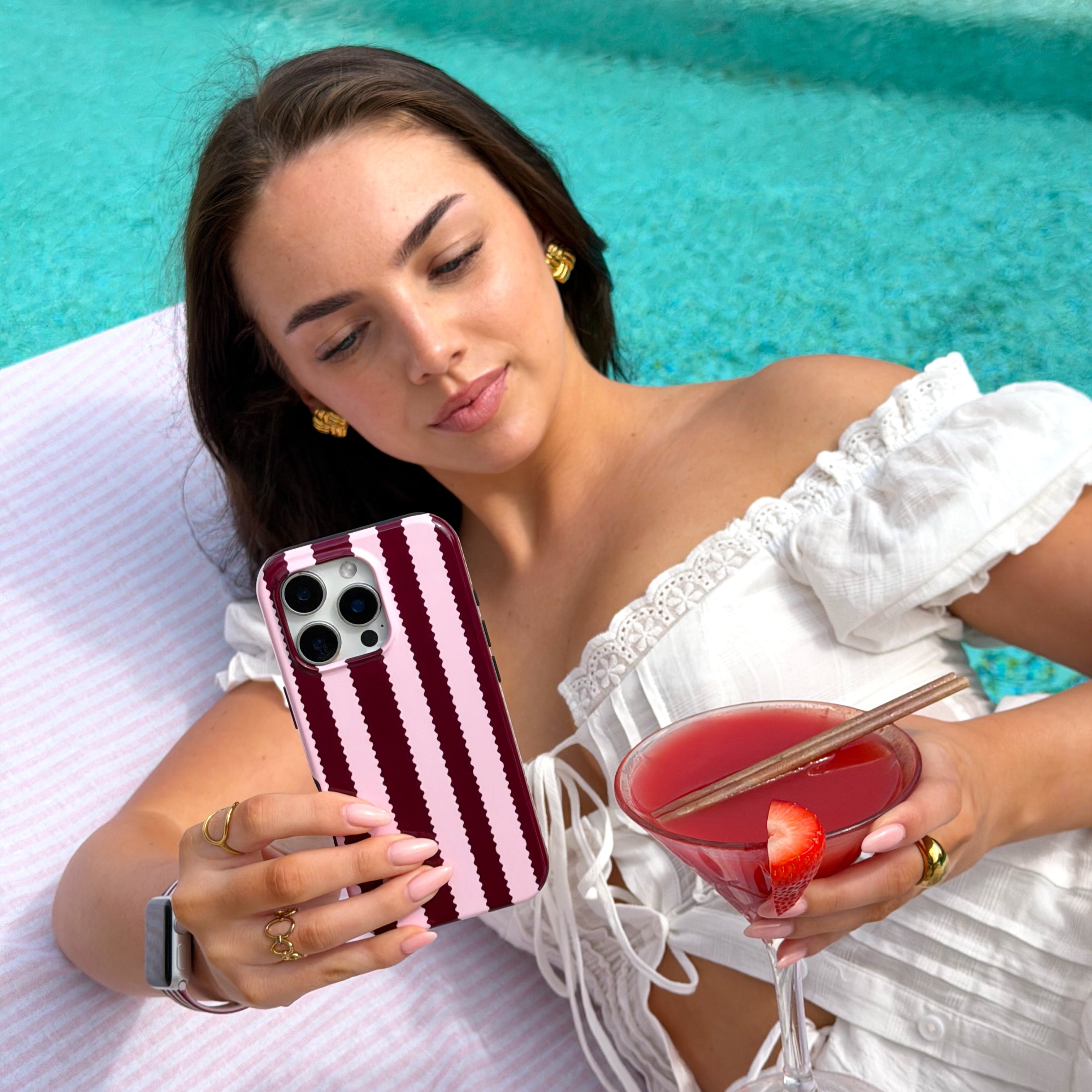 Tough Phone Case - Blushberry Scallop Stripes